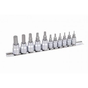 Kincrome Hex Socket Set on Rail 11 Piece Metric 1/4 and 3/8 Square Drive On Clip Rail